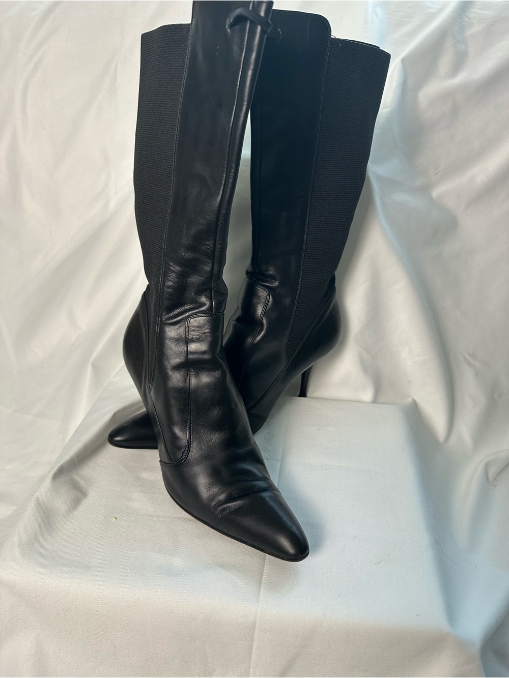 YSL Yves Saint Laurent Black Leather Tall Boots Italy